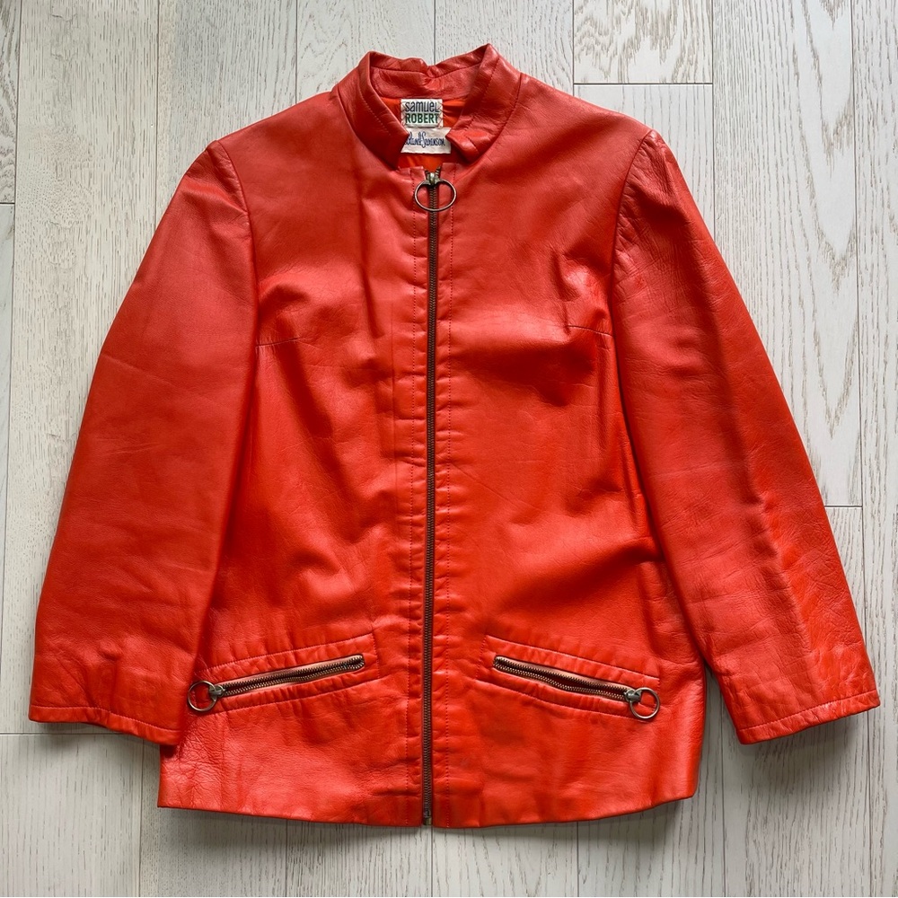Vintage 70s Samuel Robert Hovland-Swanson Blood Orange ZipUp Leather Moto Jacket